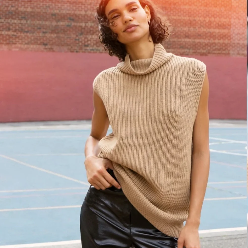 Artizia Wilfred NEW Cortado Camel Mock Sleeveless Tunic Sweater